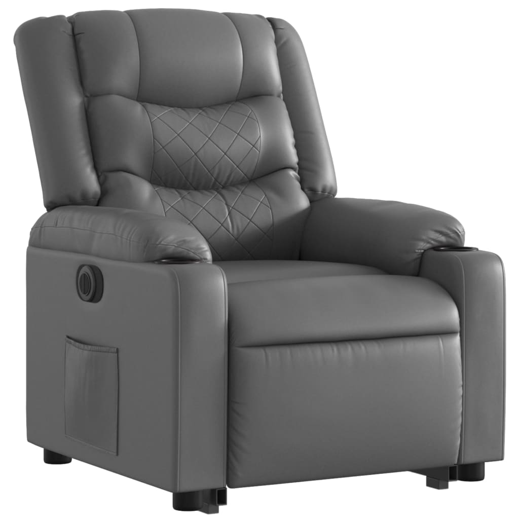 vidaXL Sillón reclinable elevable eléctrico de cuero sintético gris