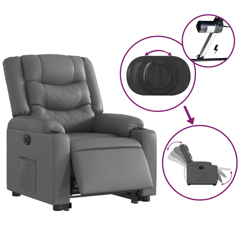 vidaXL Sillón reclinable elevable eléctrico de cuero sintético gris