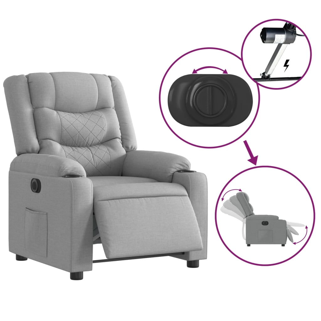 vidaXL Sillón reclinable eléctrico tela gris claro