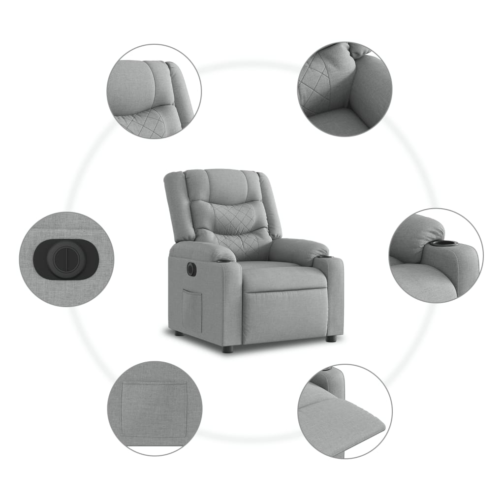 vidaXL Sillón reclinable eléctrico tela gris claro