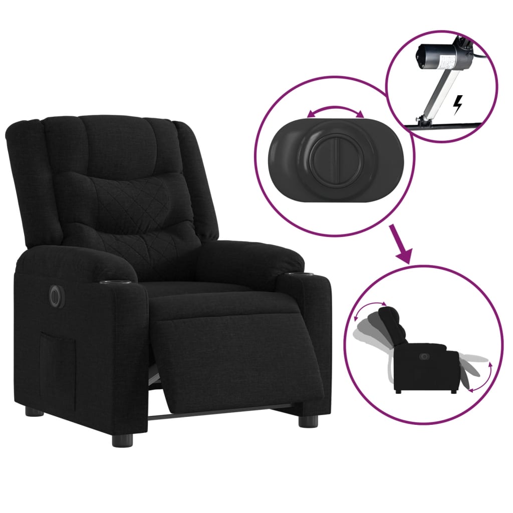 vidaXL Sillón reclinable eléctrico de tela negro