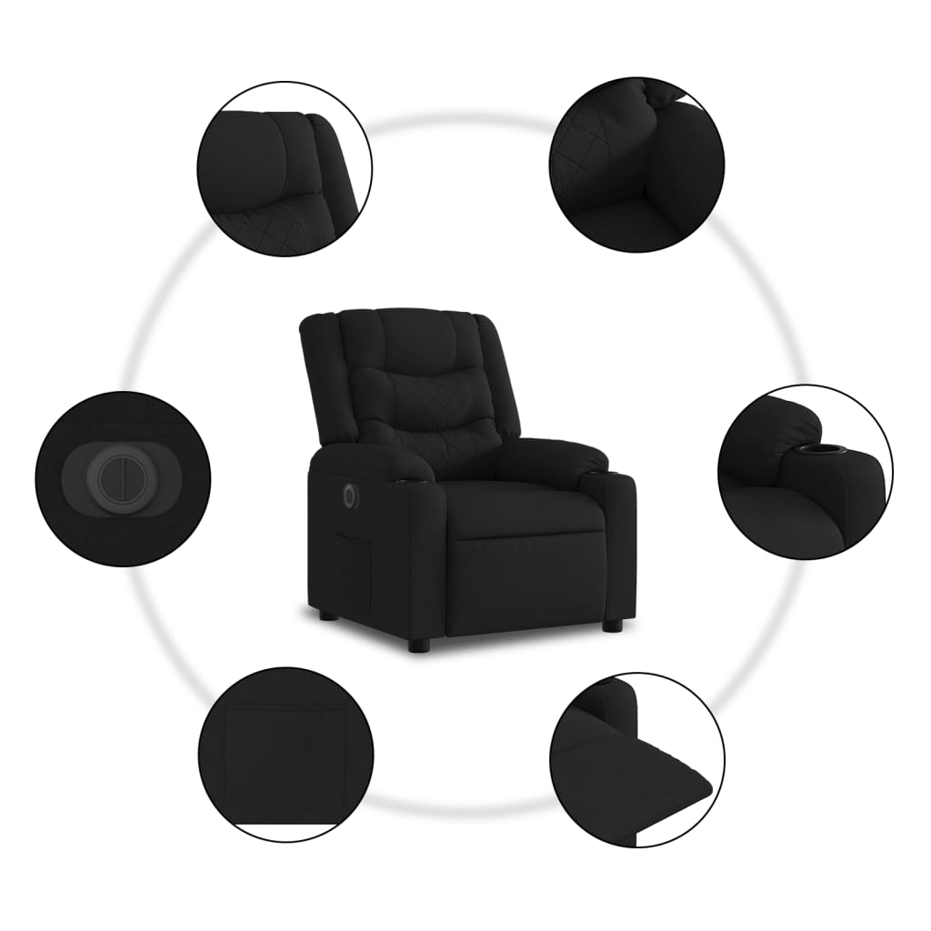 vidaXL Sillón reclinable eléctrico de tela negro