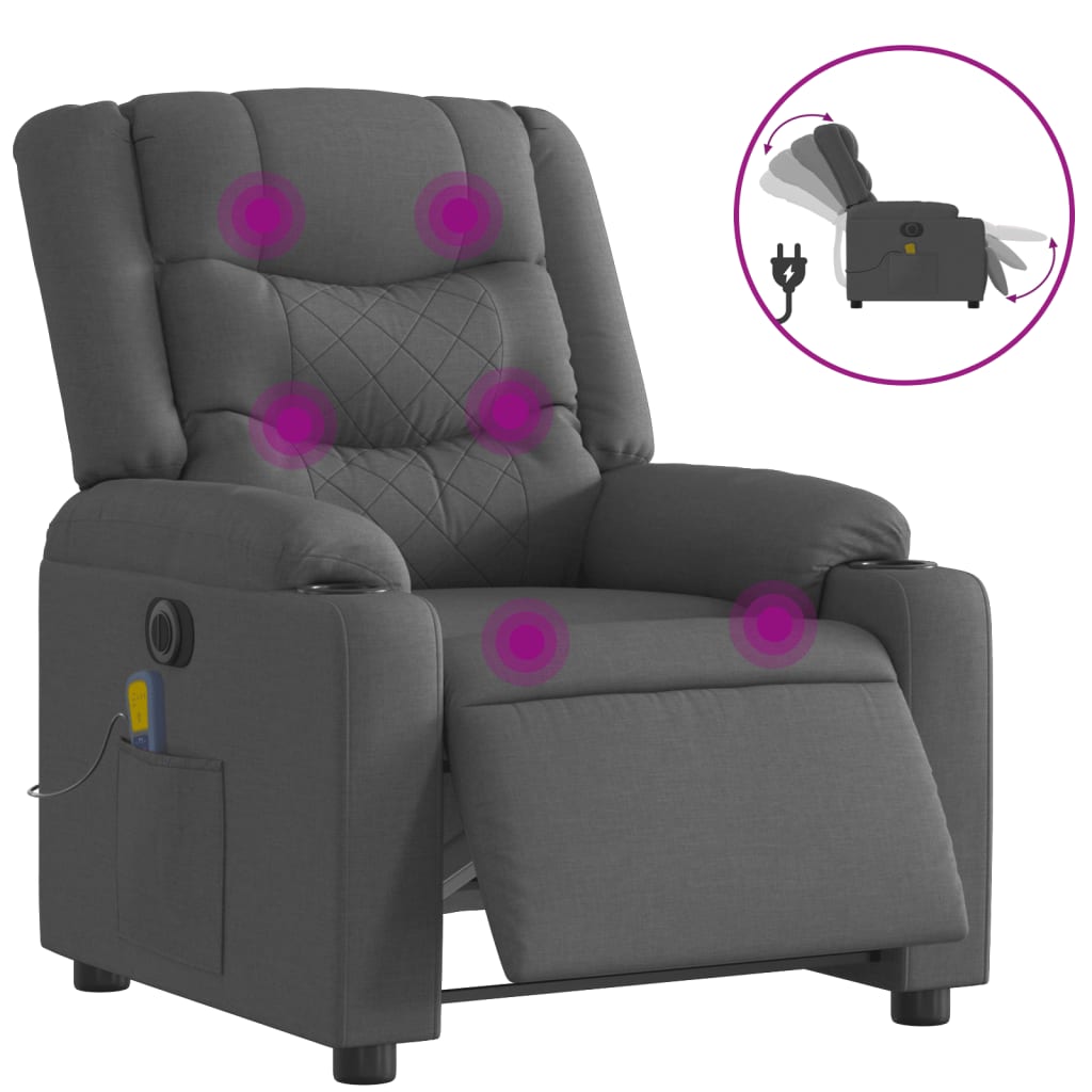 vidaXL Sillón reclinable de masaje eléctrico tela gris oscuro