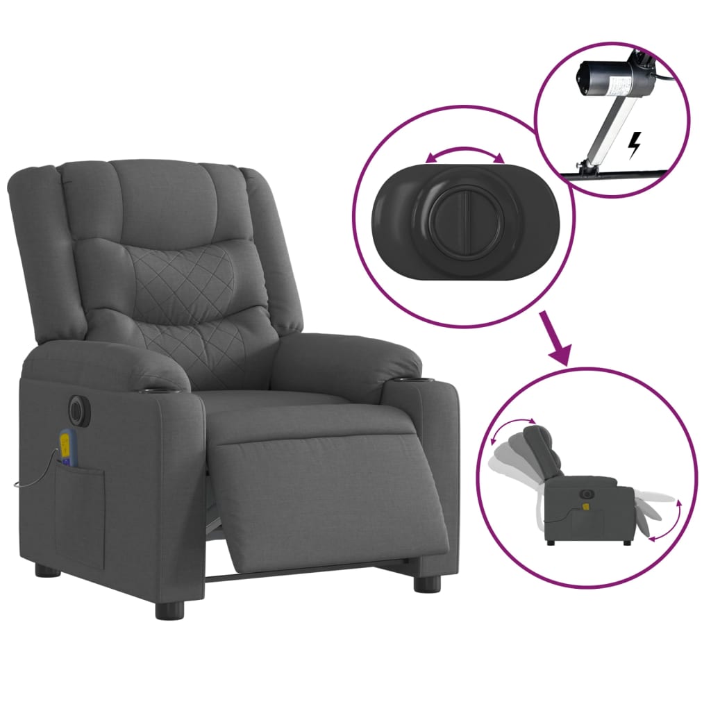 vidaXL Sillón reclinable de masaje eléctrico tela gris oscuro