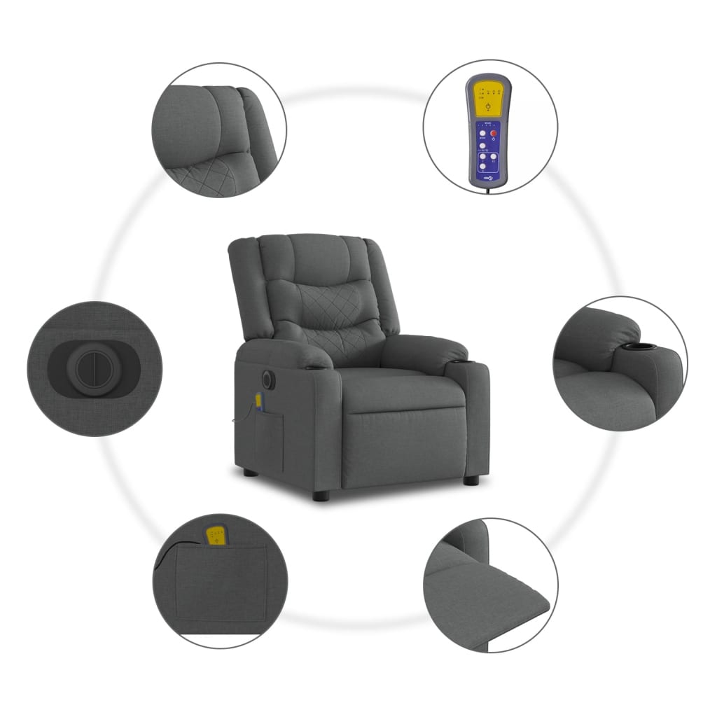 vidaXL Sillón reclinable de masaje eléctrico tela gris oscuro