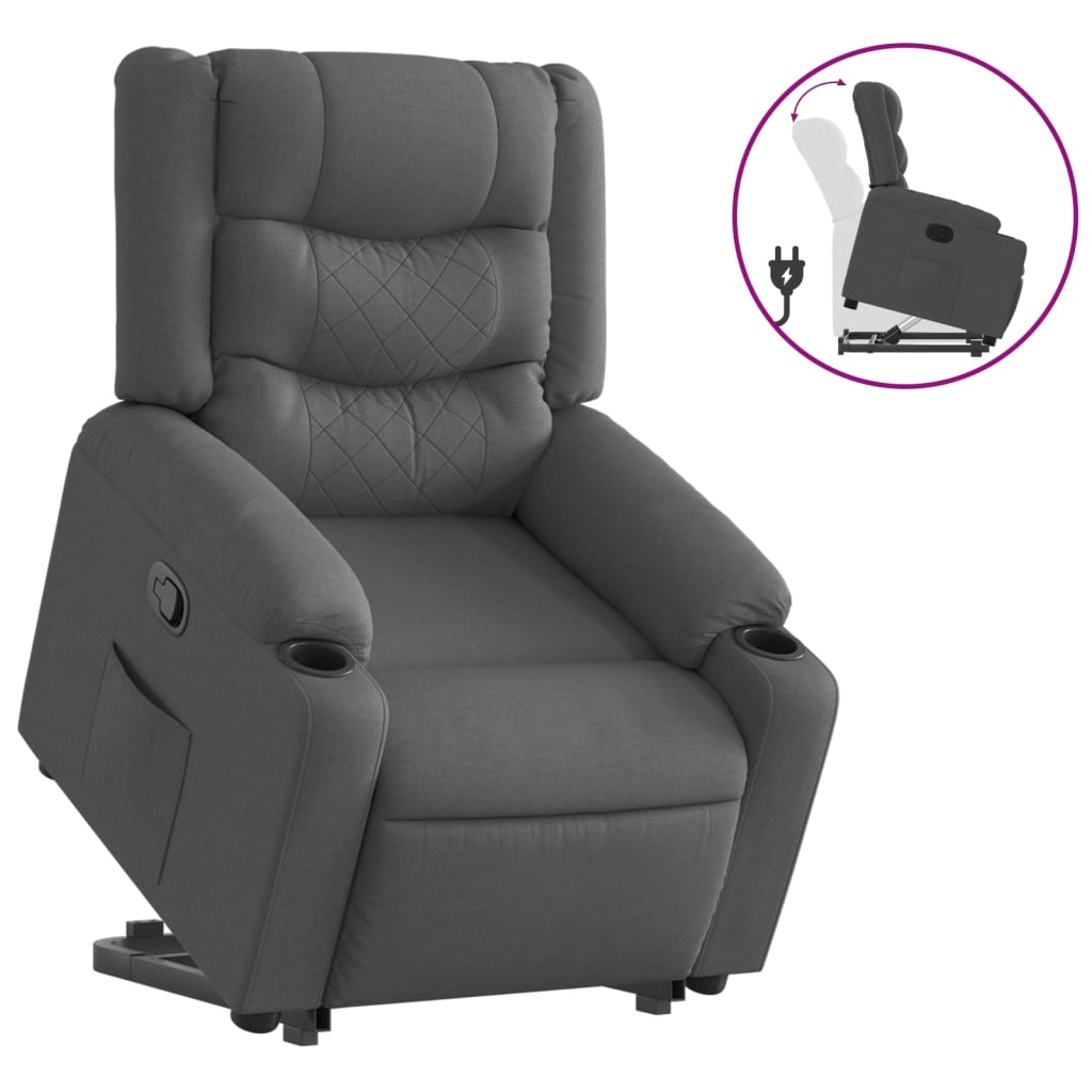 vidaXL Sillón reclinable elevable de tela gris oscuro