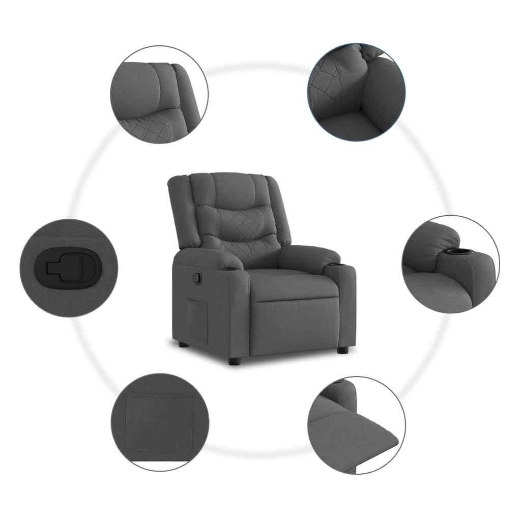 vidaXL Sillón reclinable elevable de tela gris oscuro