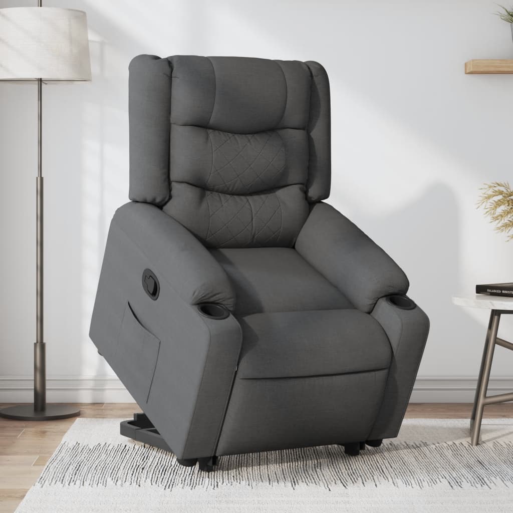 vidaXL Sillón reclinable elevable de tela gris oscuro