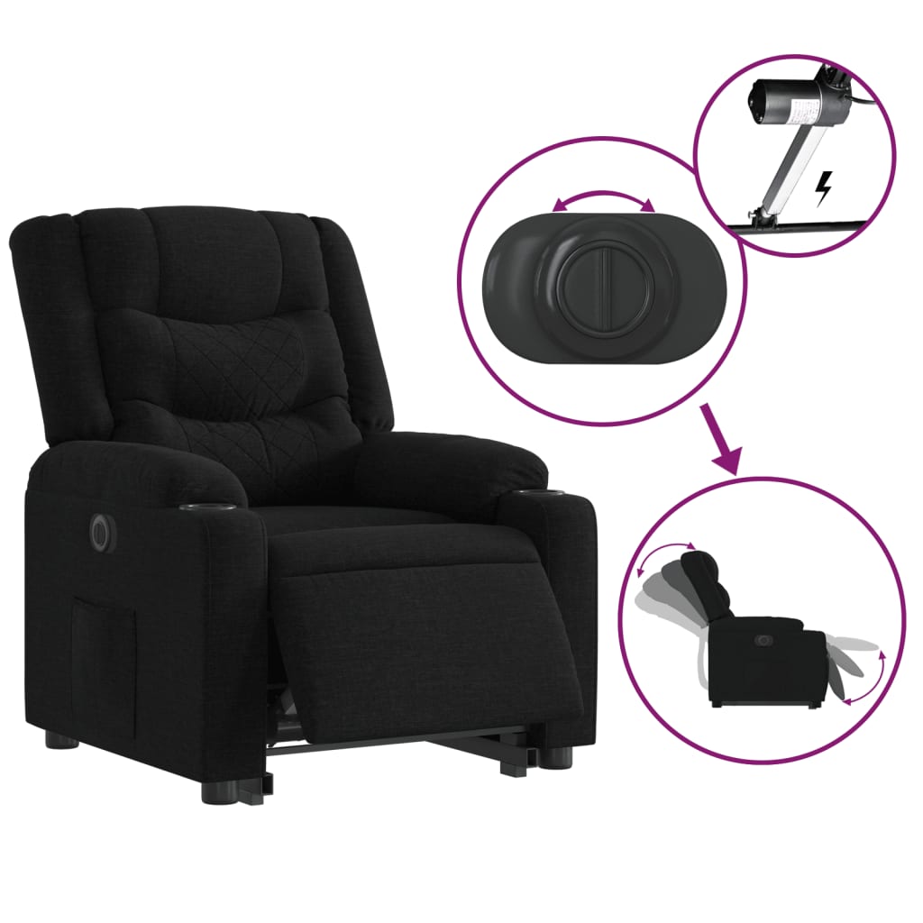 vidaXL Sillón eléctrico reclinable elevable de tela negro