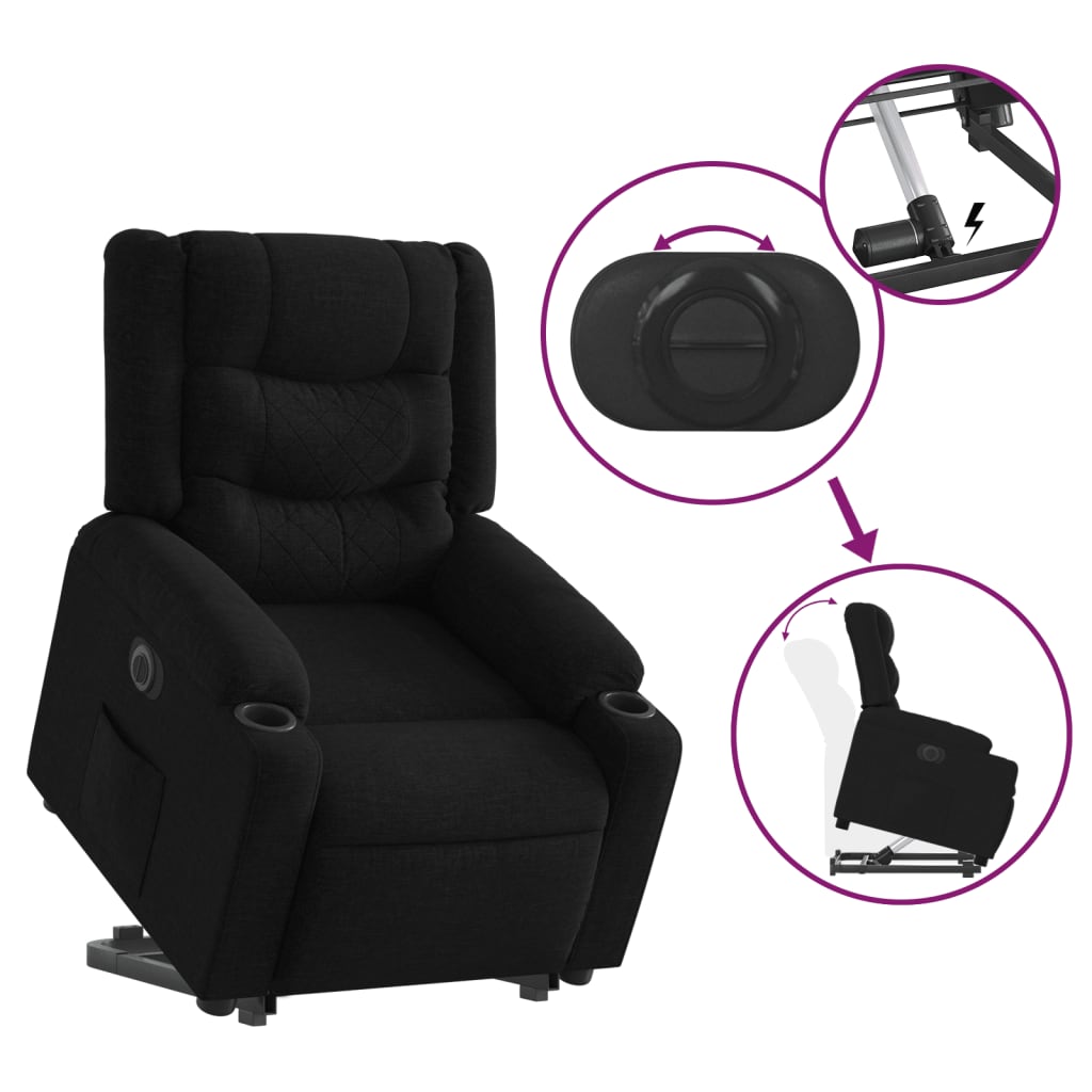 vidaXL Sillón eléctrico reclinable elevable de tela negro