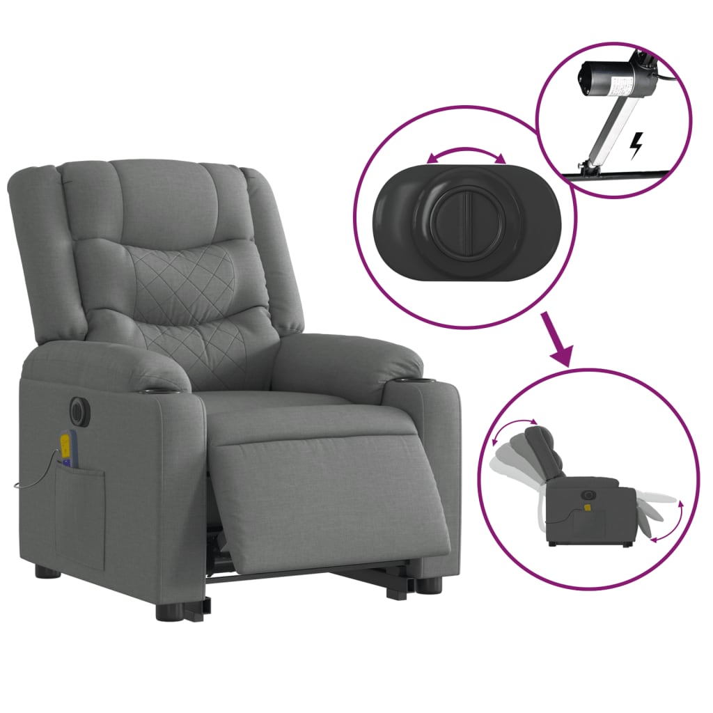 vidaXL Sillón de masaje eléctrico reclinable elevable tela gris oscuro