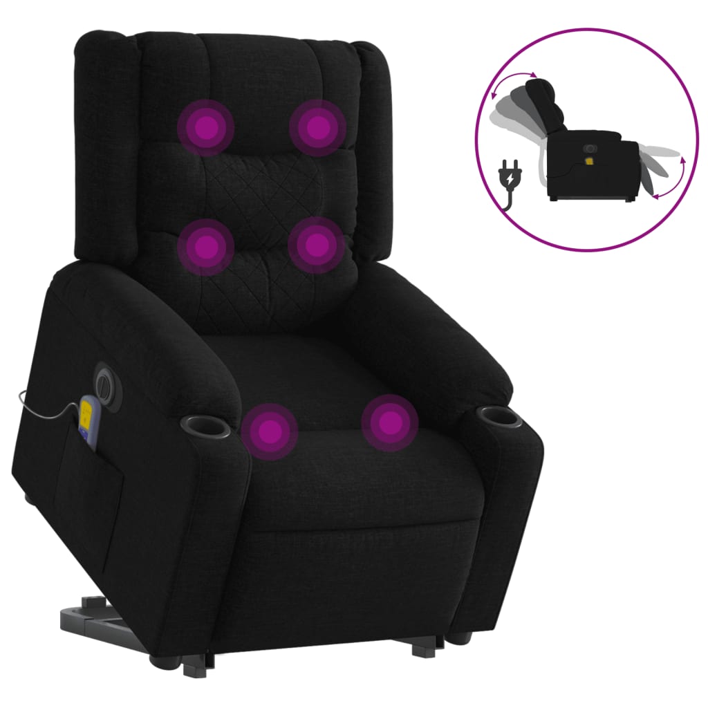 vidaXL Sillón de masaje eléctrico reclinable elevable tela negro