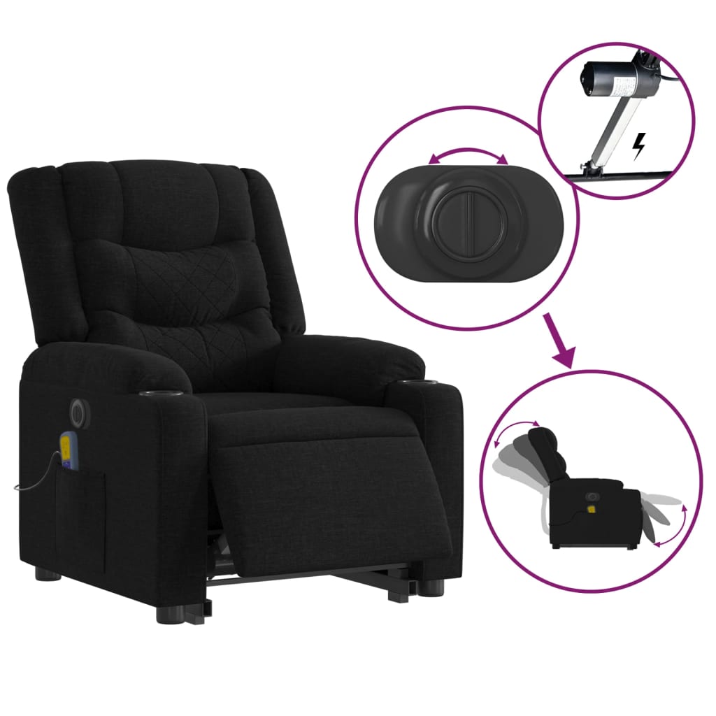 vidaXL Sillón de masaje eléctrico reclinable elevable tela negro