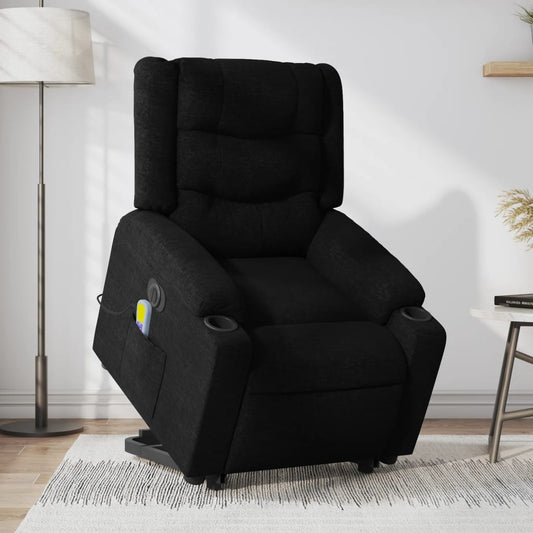 vidaXL Sillón de masaje eléctrico reclinable elevable tela negro