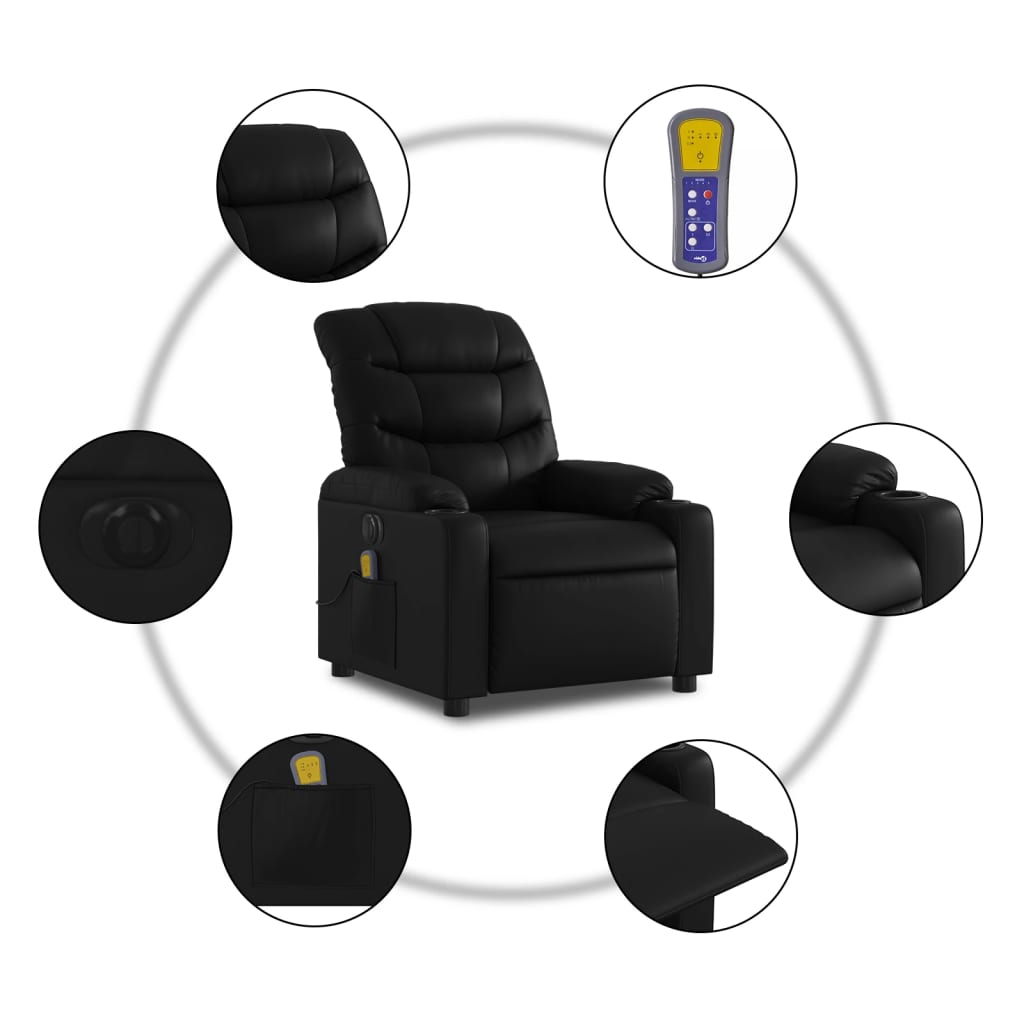 vidaXL Sillón de masaje reclinable eléctrico cuero sintético negro