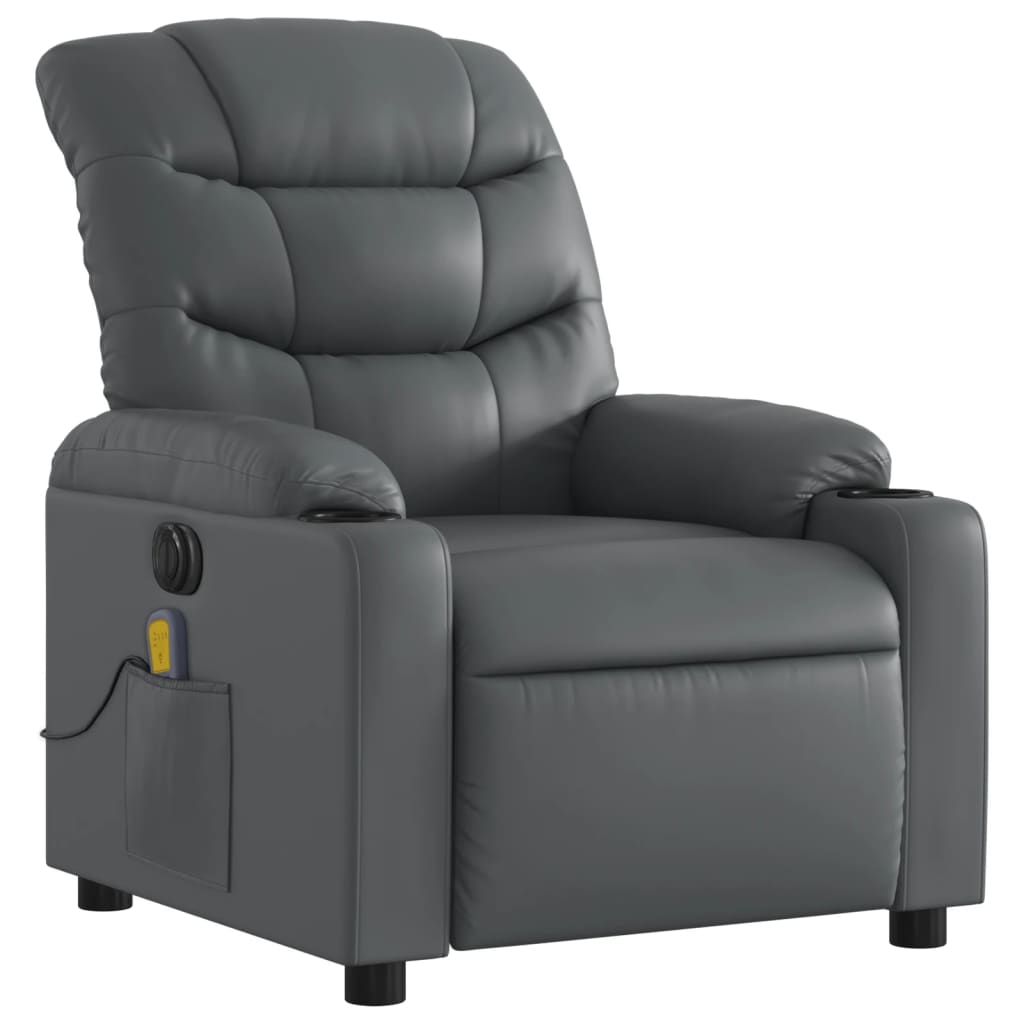 vidaXL Sillón de masaje reclinable eléctrico cuero sintético gris