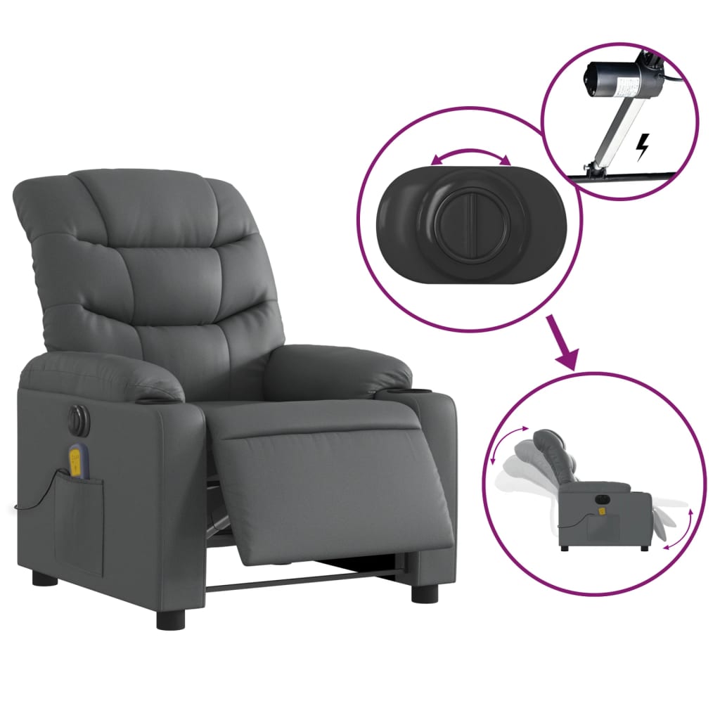 vidaXL Sillón de masaje reclinable eléctrico cuero sintético gris