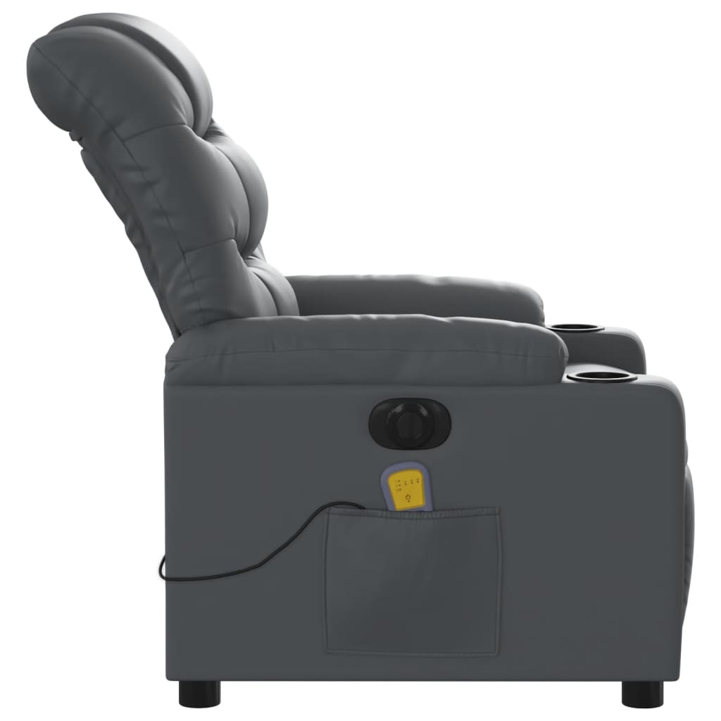 vidaXL Sillón de masaje reclinable eléctrico cuero sintético gris