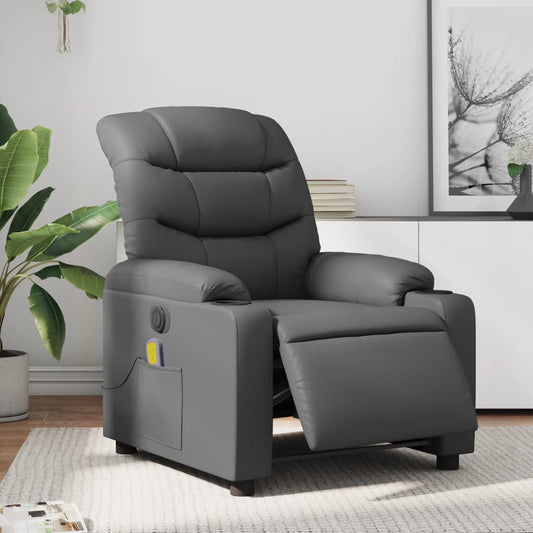 vidaXL Sillón de masaje reclinable eléctrico cuero sintético gris