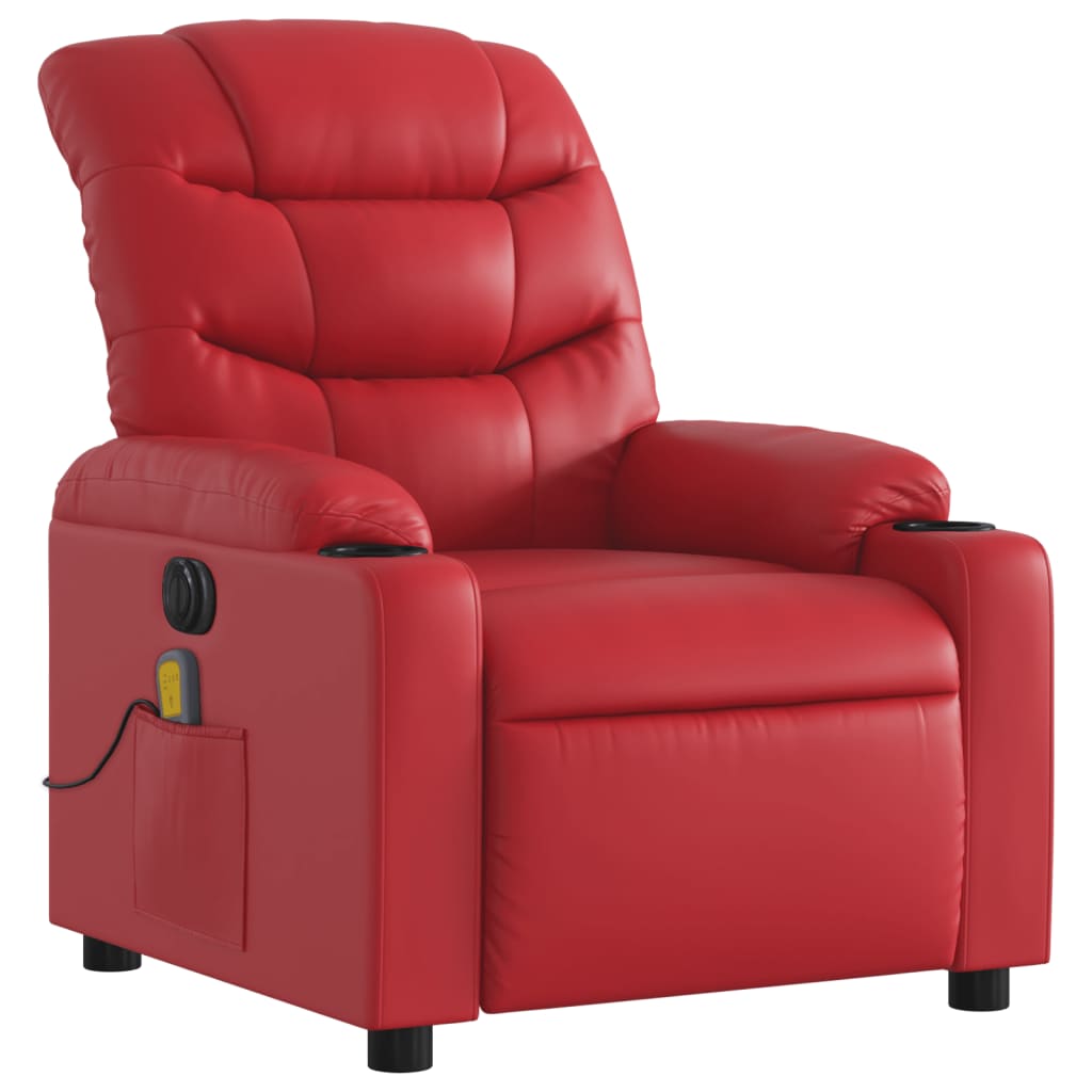 vidaXL Sillón de masaje reclinable eléctrico de cuero artificial rojo