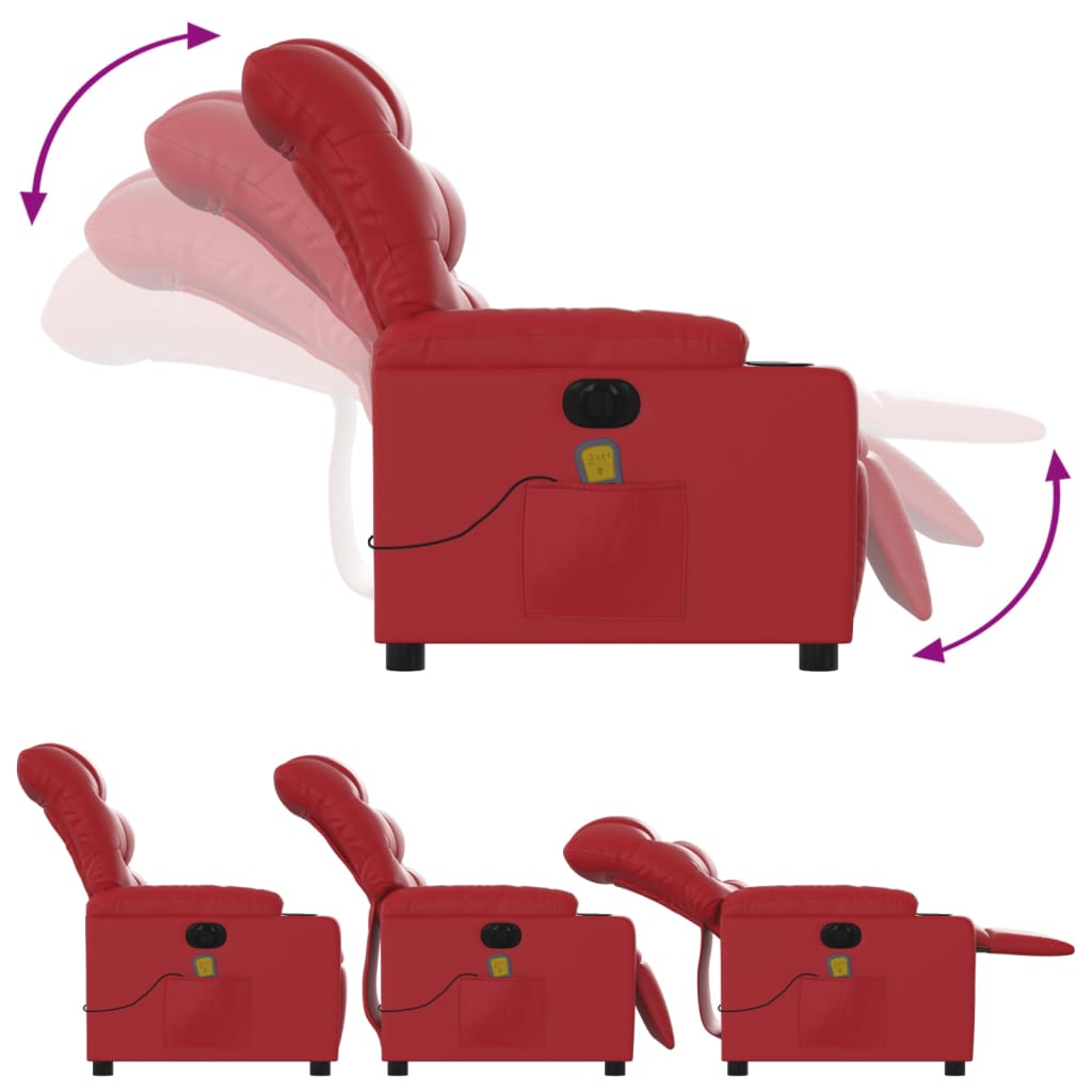 vidaXL Sillón de masaje reclinable eléctrico de cuero artificial rojo