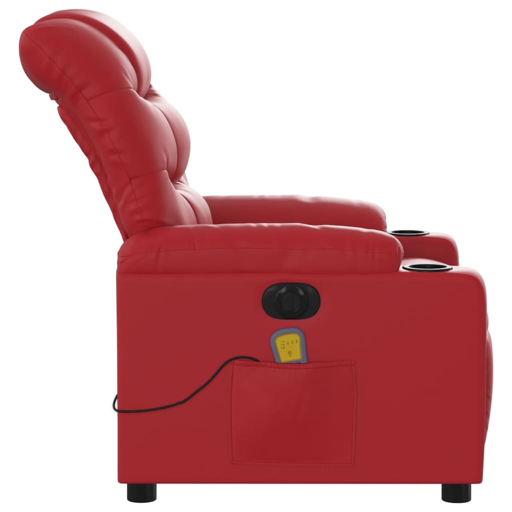 vidaXL Sillón de masaje reclinable eléctrico de cuero artificial rojo