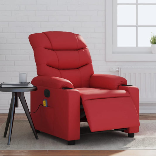 vidaXL Sillón de masaje reclinable eléctrico de cuero artificial rojo