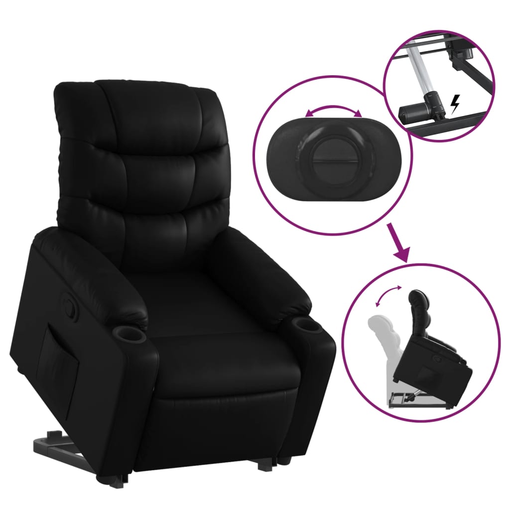 vidaXL Sillón reclinable elevable cuero artificial negro