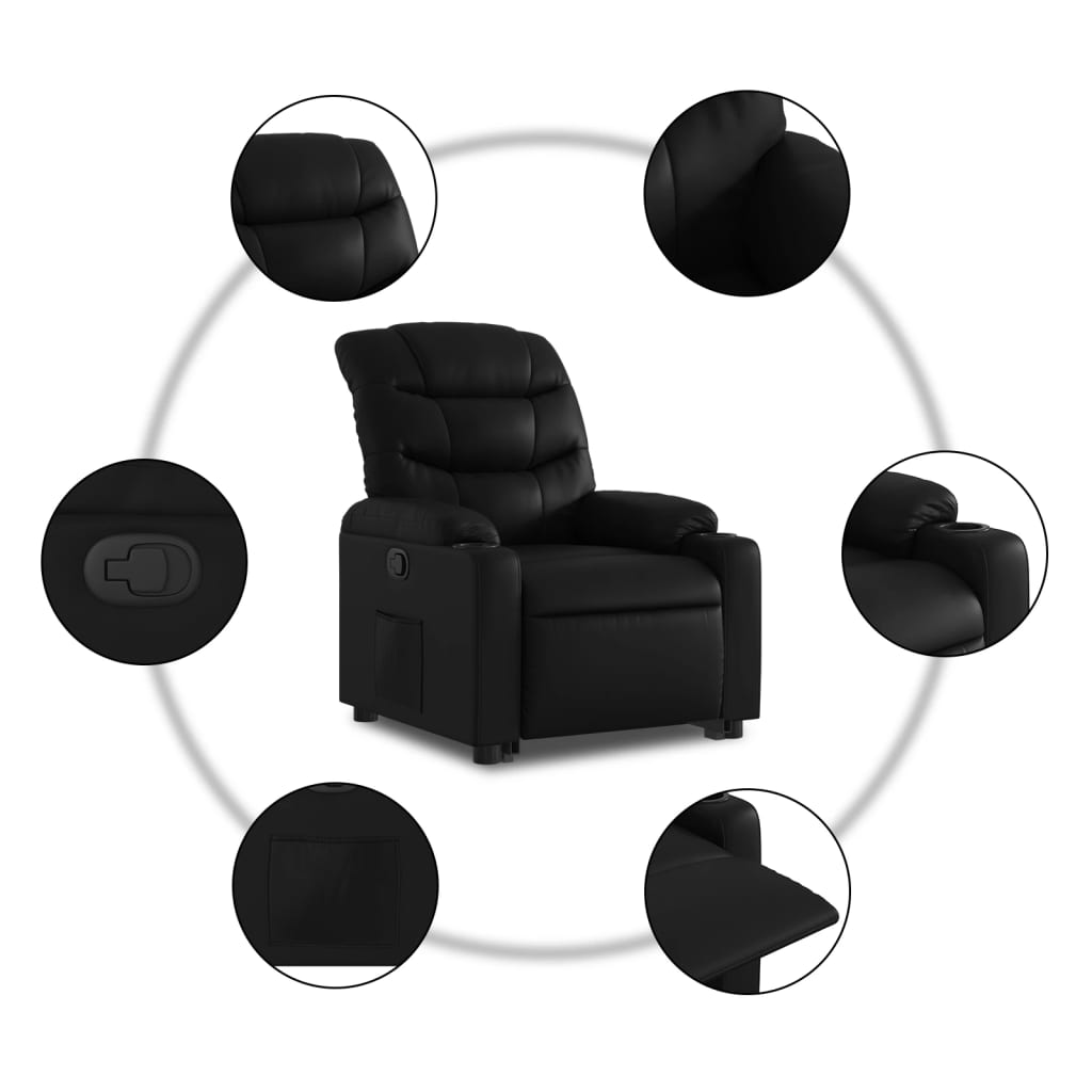 vidaXL Sillón reclinable elevable cuero artificial negro