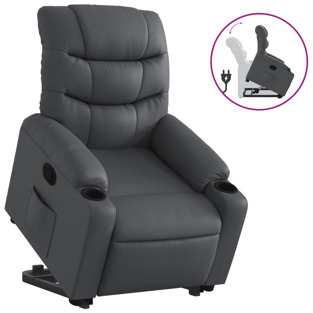 vidaXL Sillón reclinable elevable cuero artificial gris