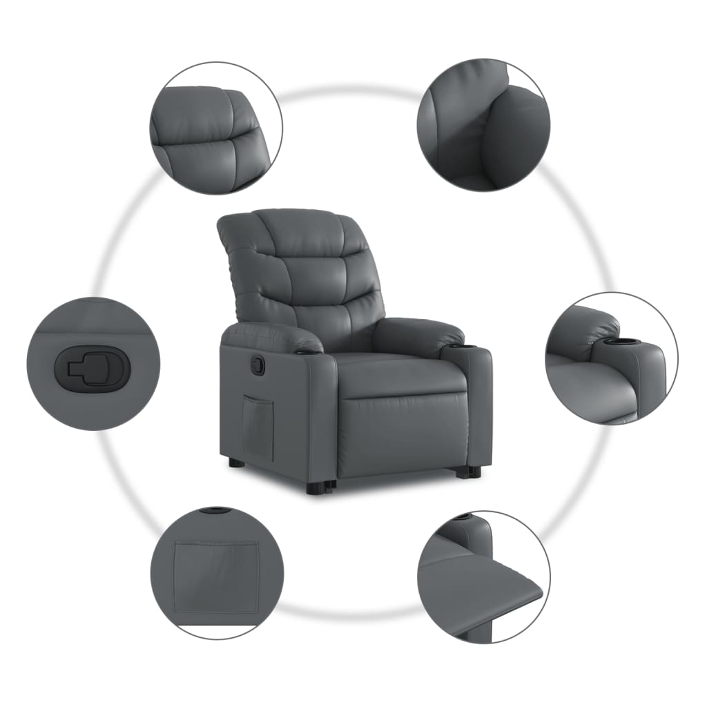 vidaXL Sillón reclinable elevable cuero artificial gris