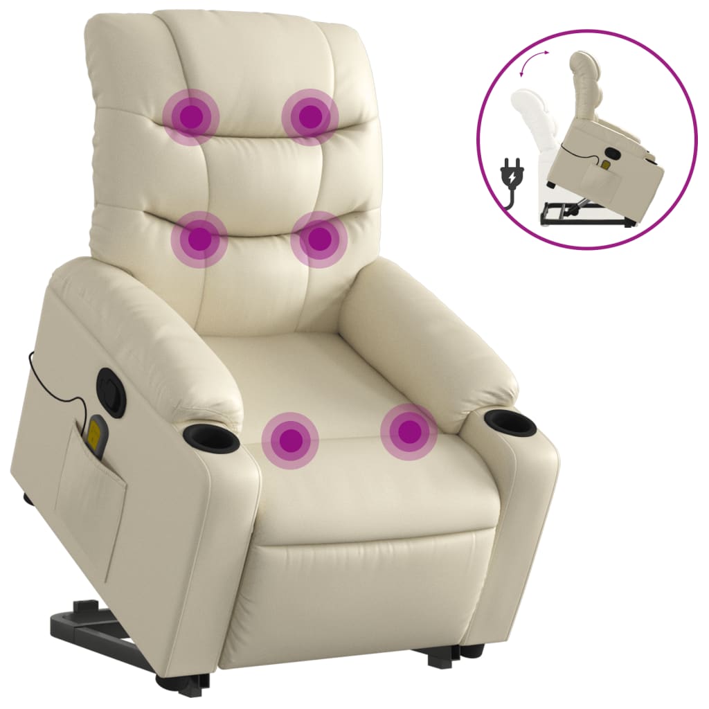 vidaXL Sillón reclinable de masaje de pie cuero artificial color crema