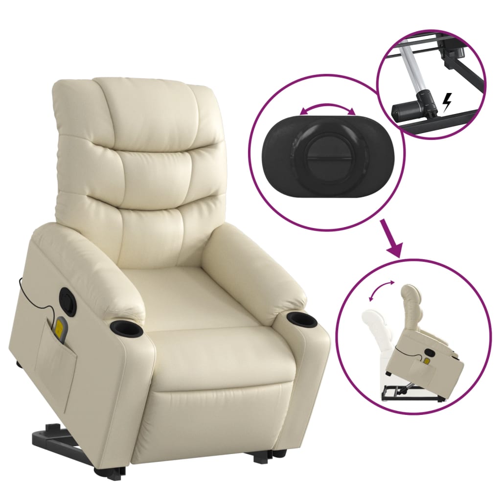 vidaXL Sillón reclinable de masaje de pie cuero artificial color crema