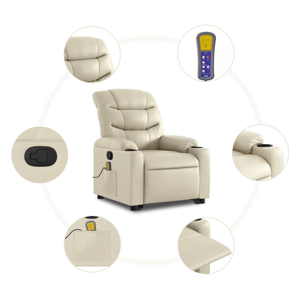 vidaXL Sillón reclinable de masaje de pie cuero artificial color crema