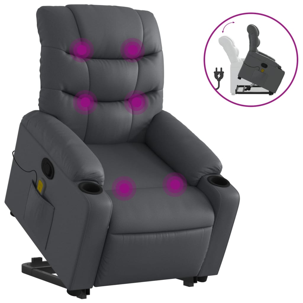 vidaXL Sillón reclinable de masaje de pie cuero artificial gris