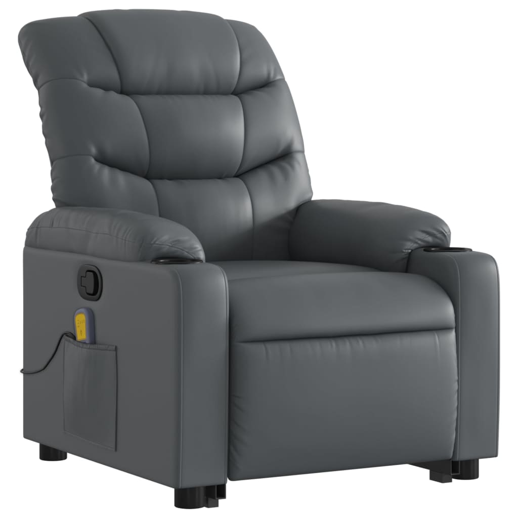 vidaXL Sillón reclinable de masaje de pie cuero artificial gris