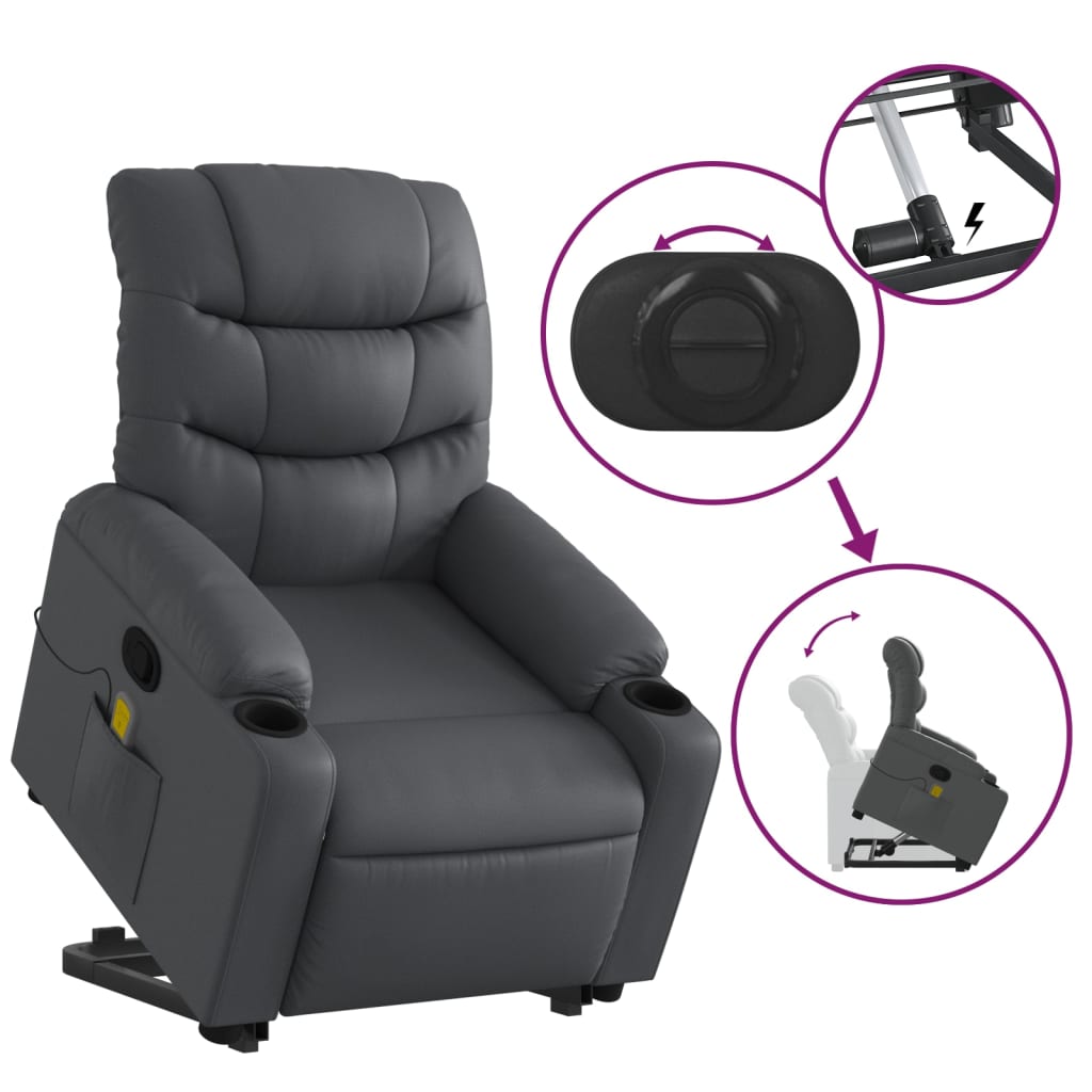 vidaXL Sillón reclinable de masaje de pie cuero artificial gris