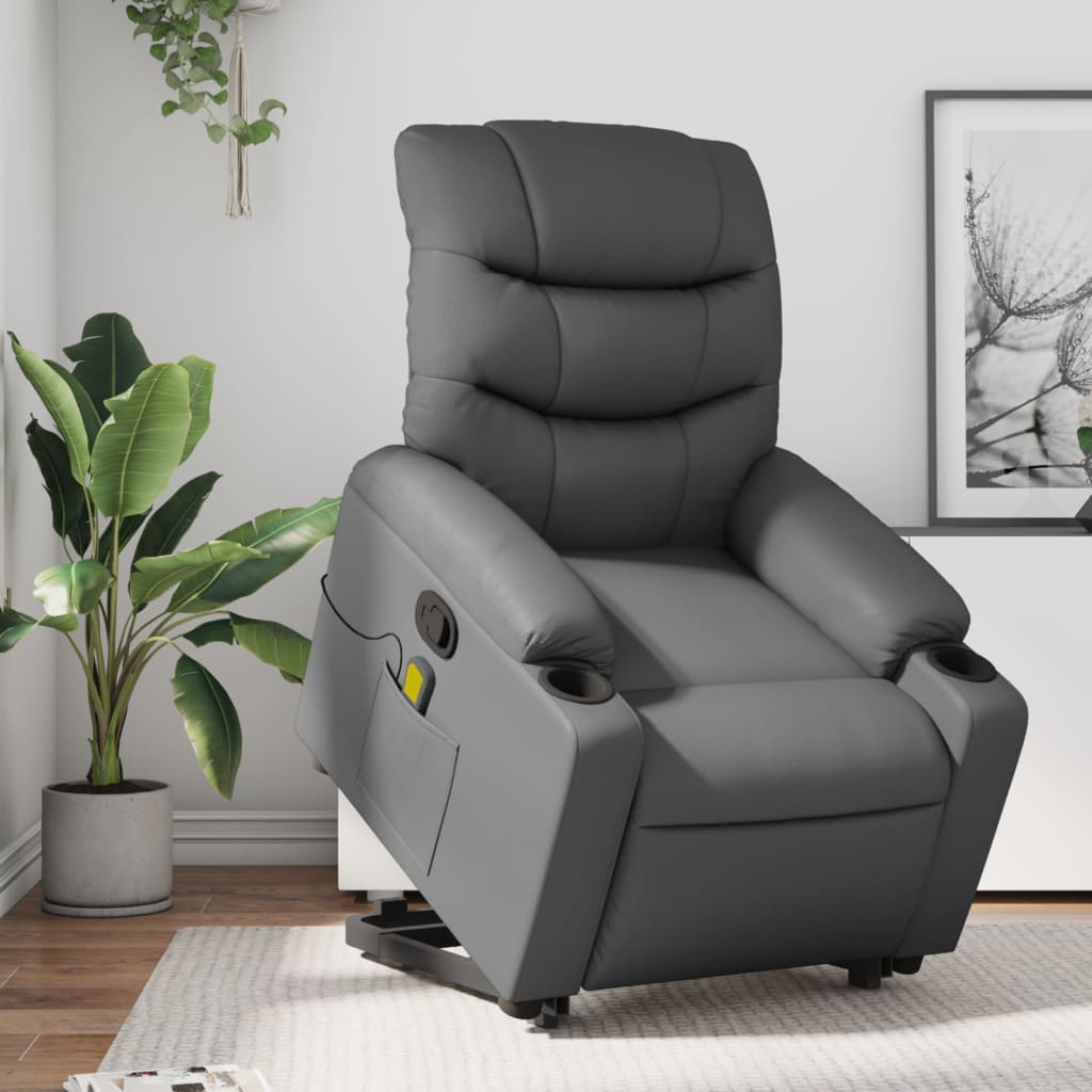 vidaXL Sillón reclinable de masaje de pie cuero artificial gris