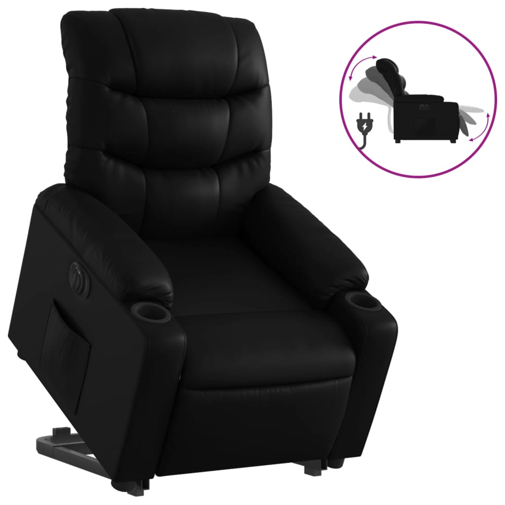 vidaXL Sillón reclinable elevable eléctrico de cuero sintético negro