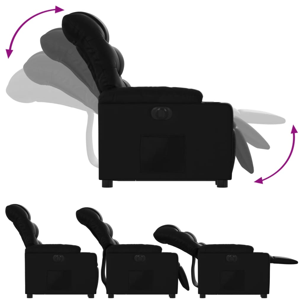 vidaXL Sillón reclinable elevable eléctrico de cuero sintético negro