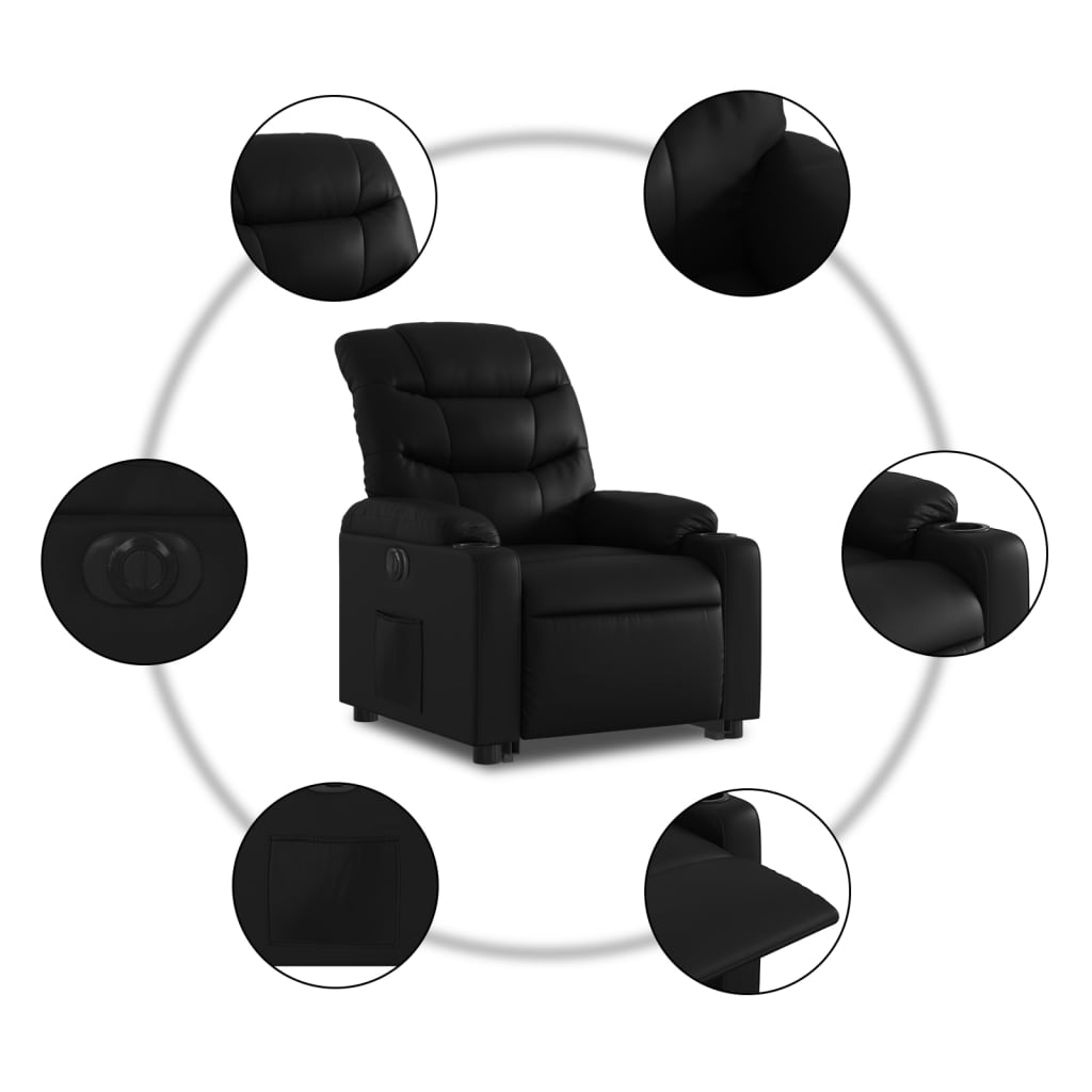 vidaXL Sillón reclinable elevable eléctrico de cuero sintético negro