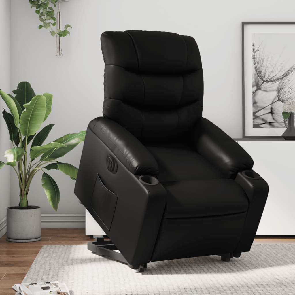 vidaXL Sillón reclinable elevable eléctrico de cuero sintético negro