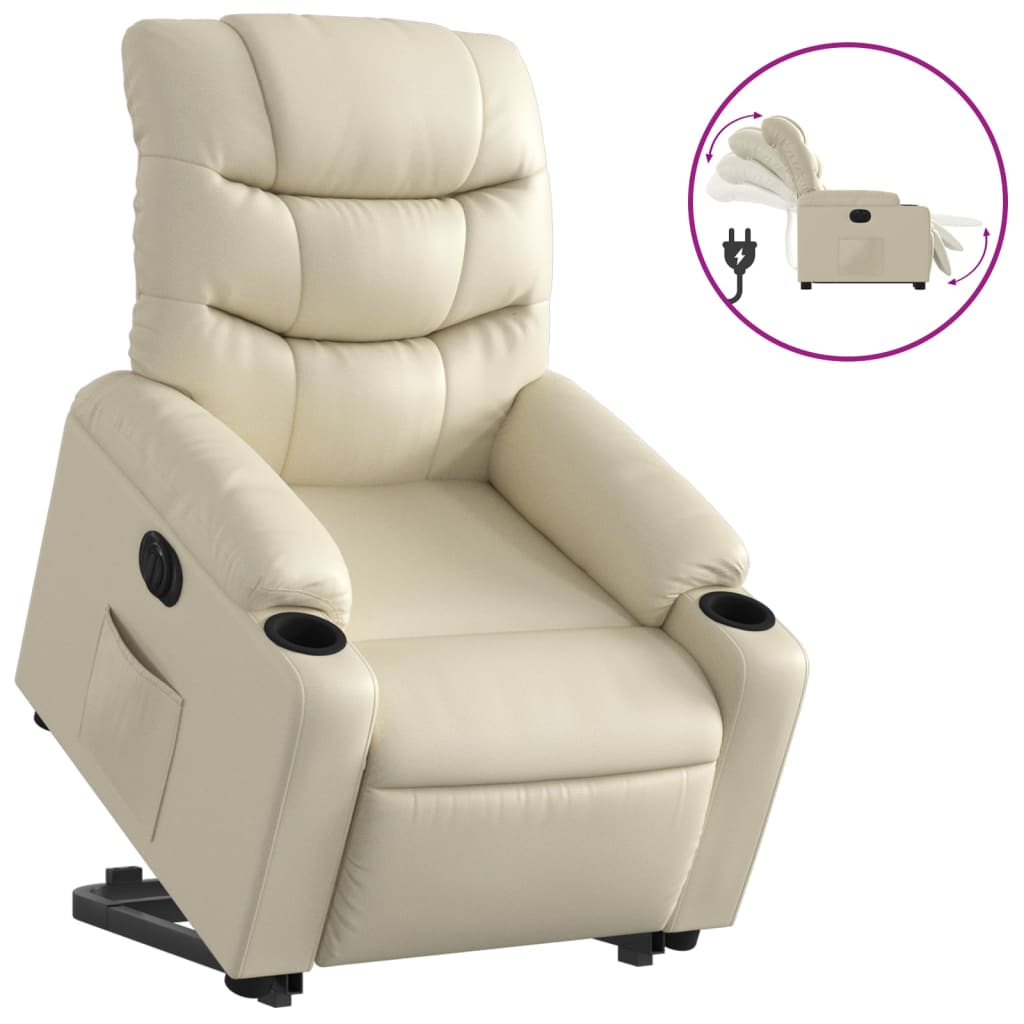 vidaXL Sillón reclinable elevable eléctrico de cuero sintético crema