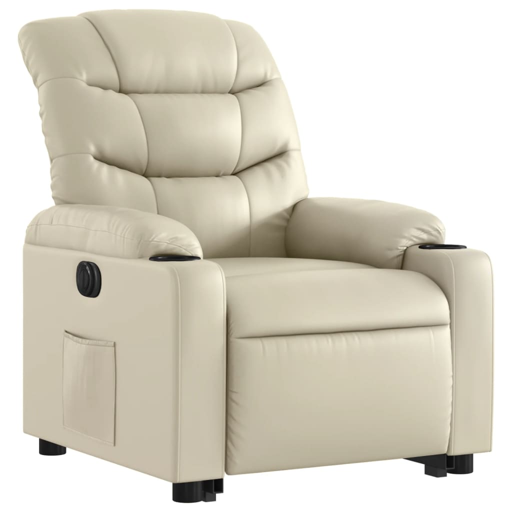 vidaXL Sillón reclinable elevable eléctrico de cuero sintético crema