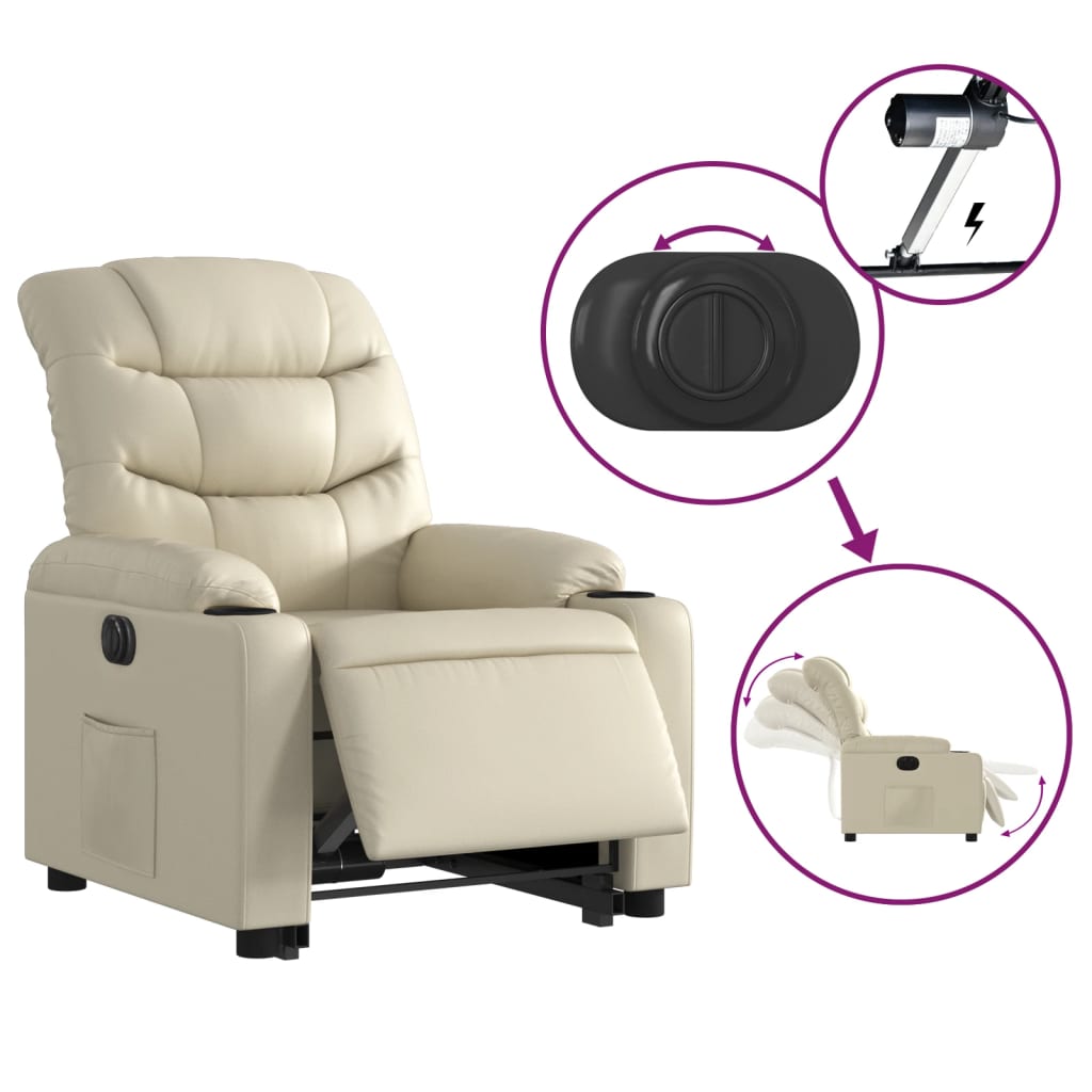 vidaXL Sillón reclinable elevable eléctrico de cuero sintético crema