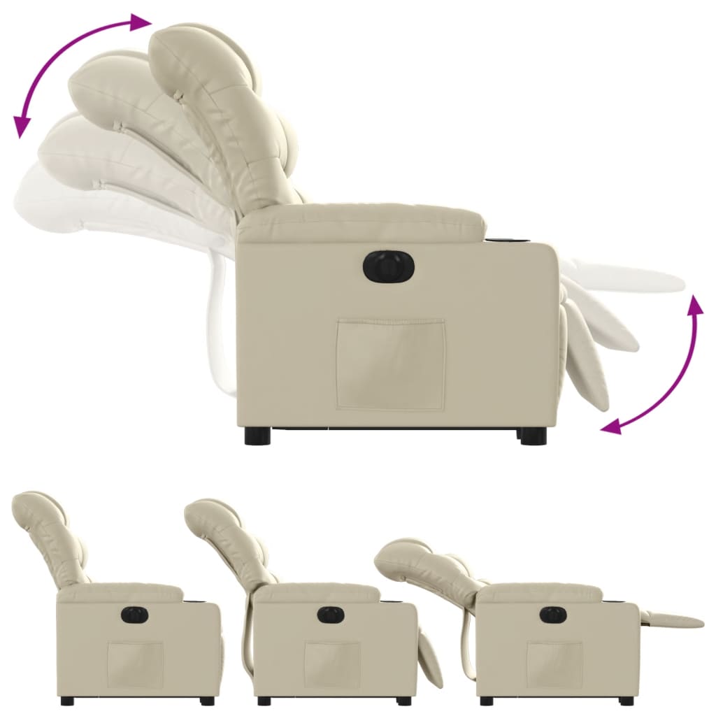 vidaXL Sillón reclinable elevable eléctrico de cuero sintético crema