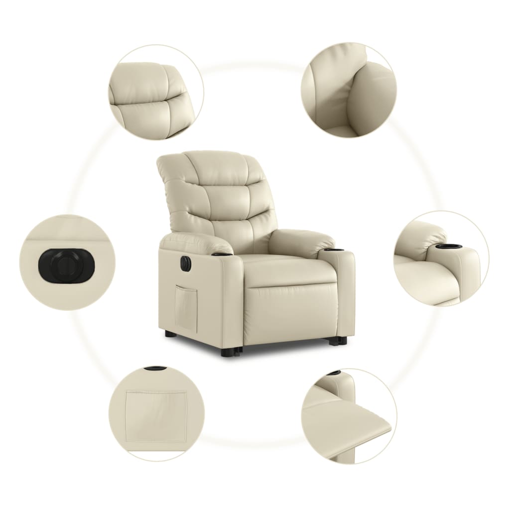 vidaXL Sillón reclinable elevable eléctrico de cuero sintético crema