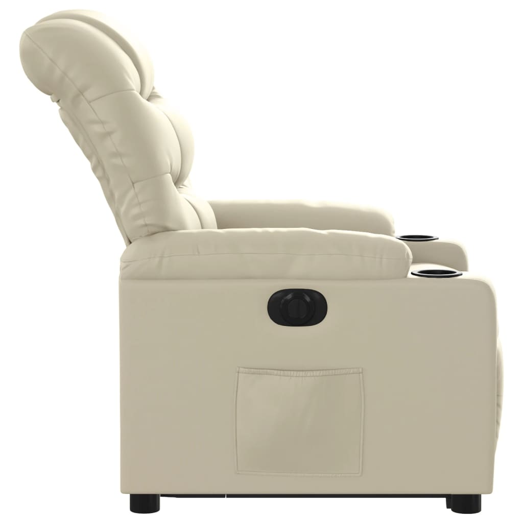 vidaXL Sillón reclinable elevable eléctrico de cuero sintético crema