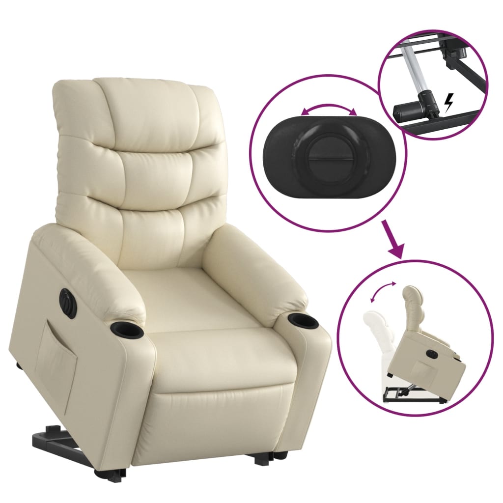 vidaXL Sillón reclinable elevable eléctrico de cuero sintético crema