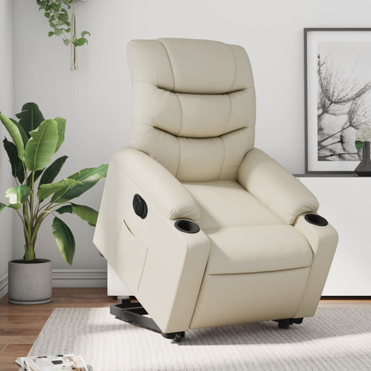 vidaXL Sillón reclinable elevable eléctrico de cuero sintético crema